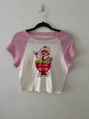 Forever 21: Pink & White My Melody Strawberry Shortcake Cropped Knit T-Shirt, M